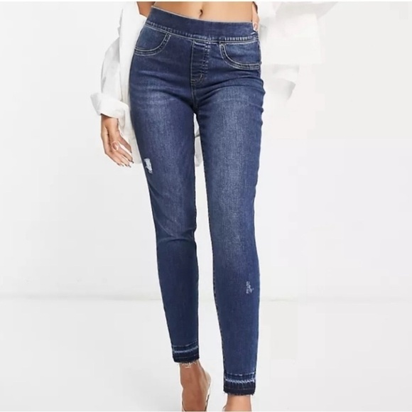 SPANX Jean-ish Leggings Skinny Jeans Distressed Released Raw Fray Hem Size Small - Picture 3 of 14